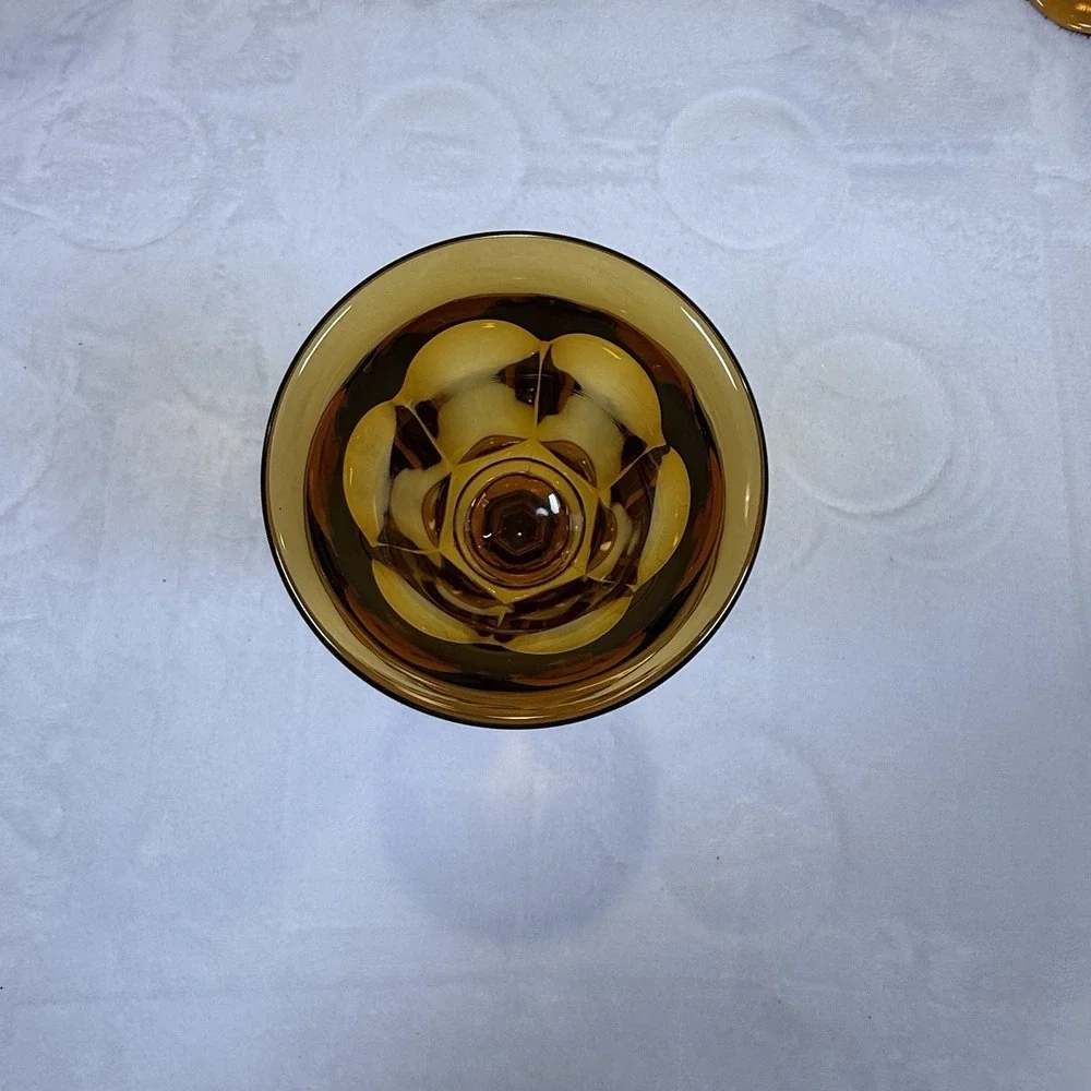 Imperial Lenox Amber Glass Goblets Set of 6 Vintage MCM Paneled Stemware